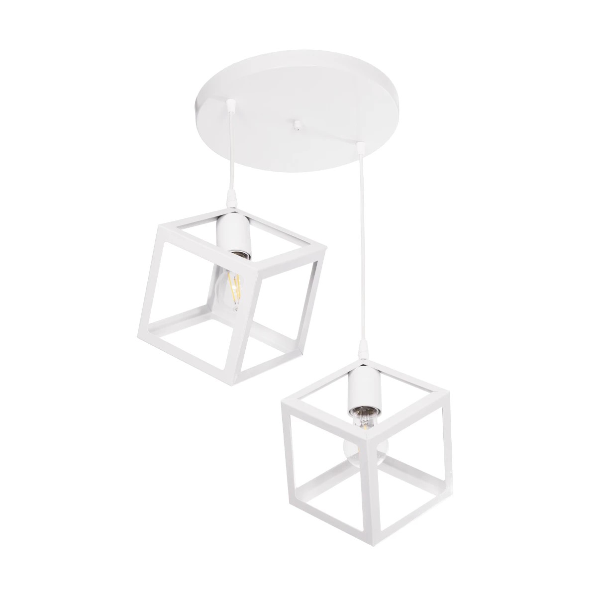 GloboStar® DISE 201-0053 Μοντέρνο Κρεμαστό Φωτιστικό Κύβος Δίφωτο 2 x E27 IP20 Λευκό Μέταλλο - Μ30 x Π30 x Υ70cm - Image 4