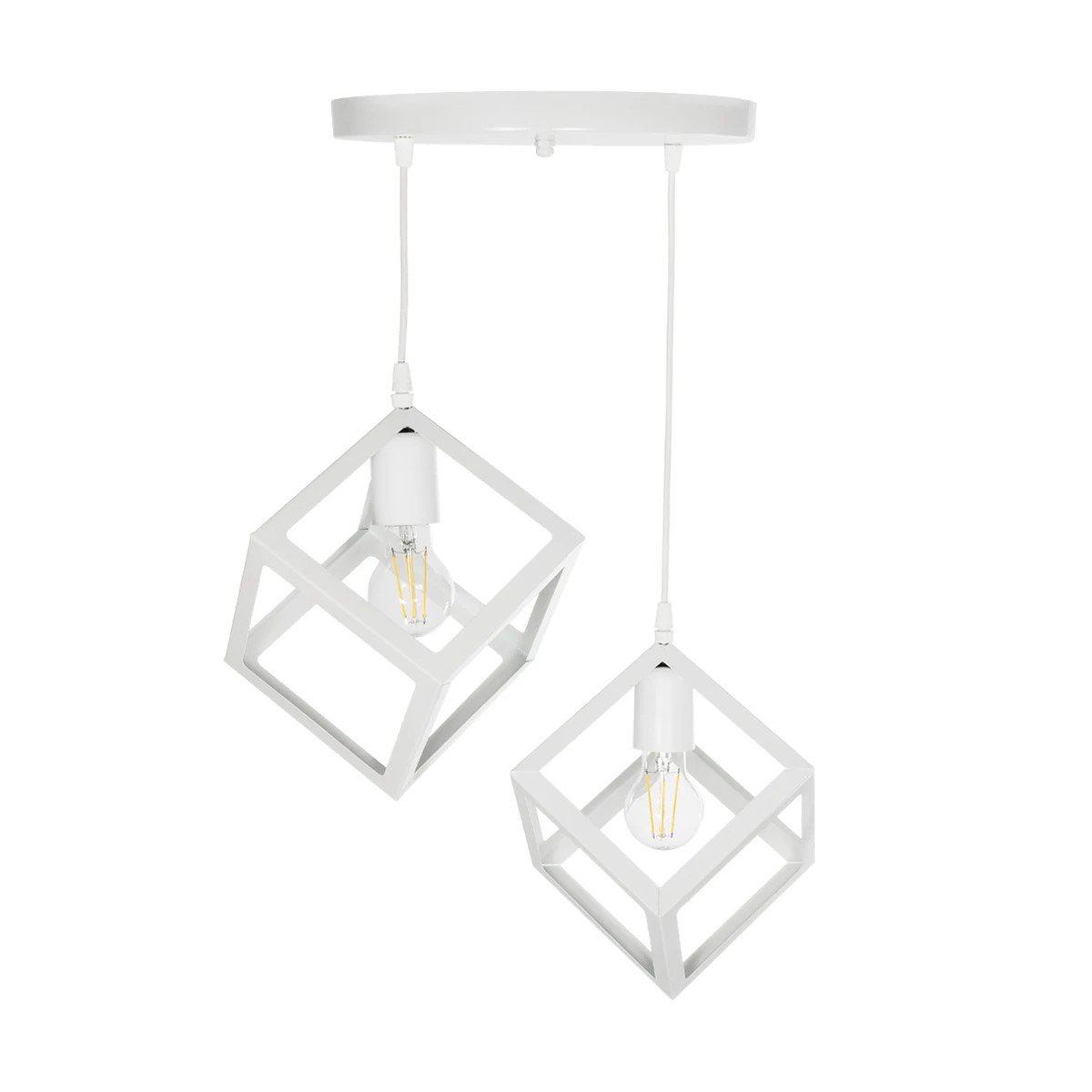 GloboStar® DISE 201-0053 Μοντέρνο Κρεμαστό Φωτιστικό Κύβος Δίφωτο 2 x E27 IP20 Λευκό Μέταλλο - Μ30 x Π30 x Υ70cm - Image 5