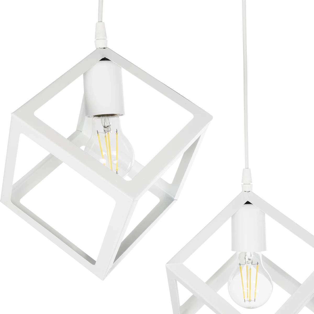 GloboStar® DISE 201-0053 Μοντέρνο Κρεμαστό Φωτιστικό Κύβος Δίφωτο 2 x E27 IP20 Λευκό Μέταλλο - Μ30 x Π30 x Υ70cm - Image 6