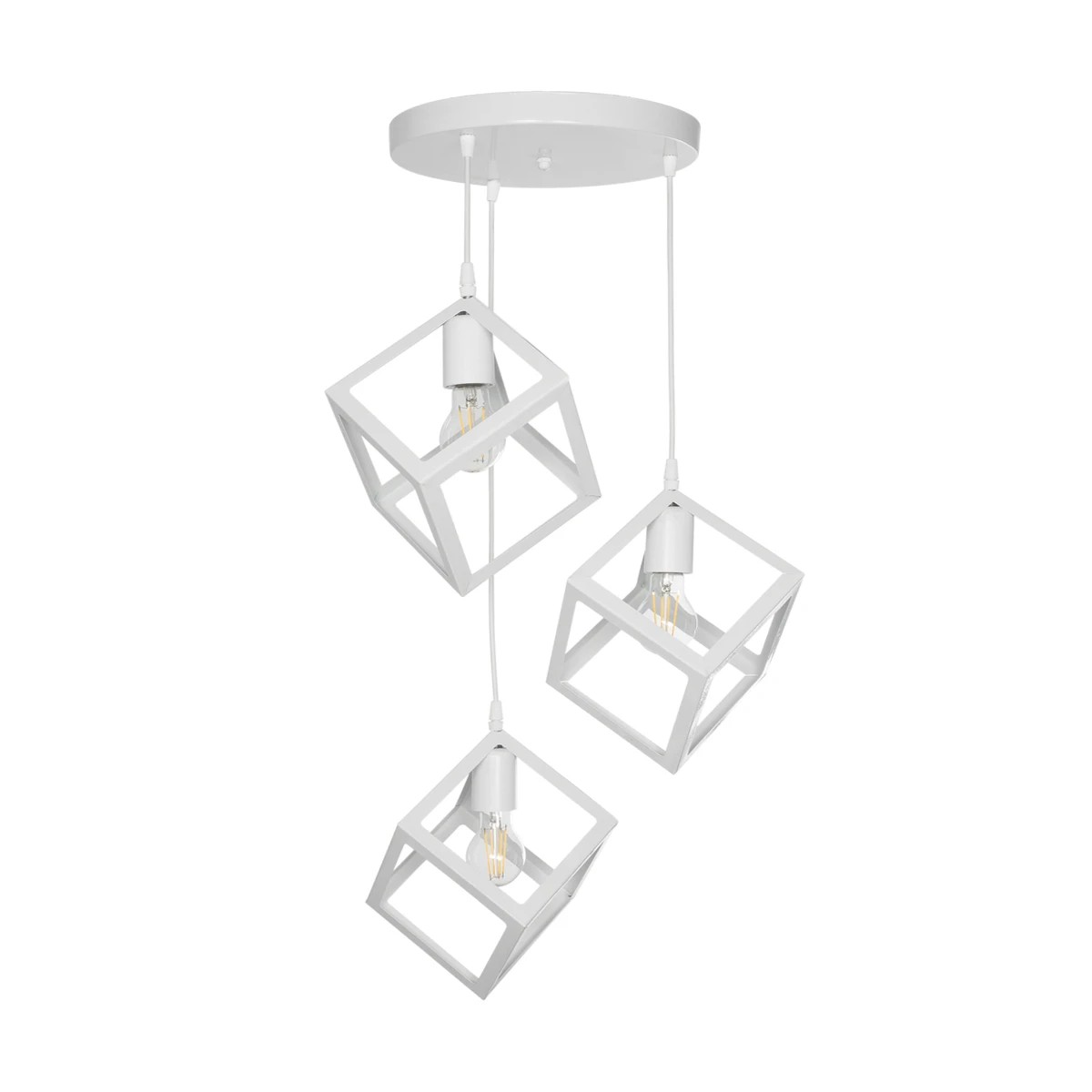 GloboStar® DISE 201-0054 Μοντέρνο Κρεμαστό Φωτιστικό Κύβος Τρίφωτο 3 x E27 IP20 Λευκό Μέταλλο - Μ30 x Π30 x Υ70cm - Image 3