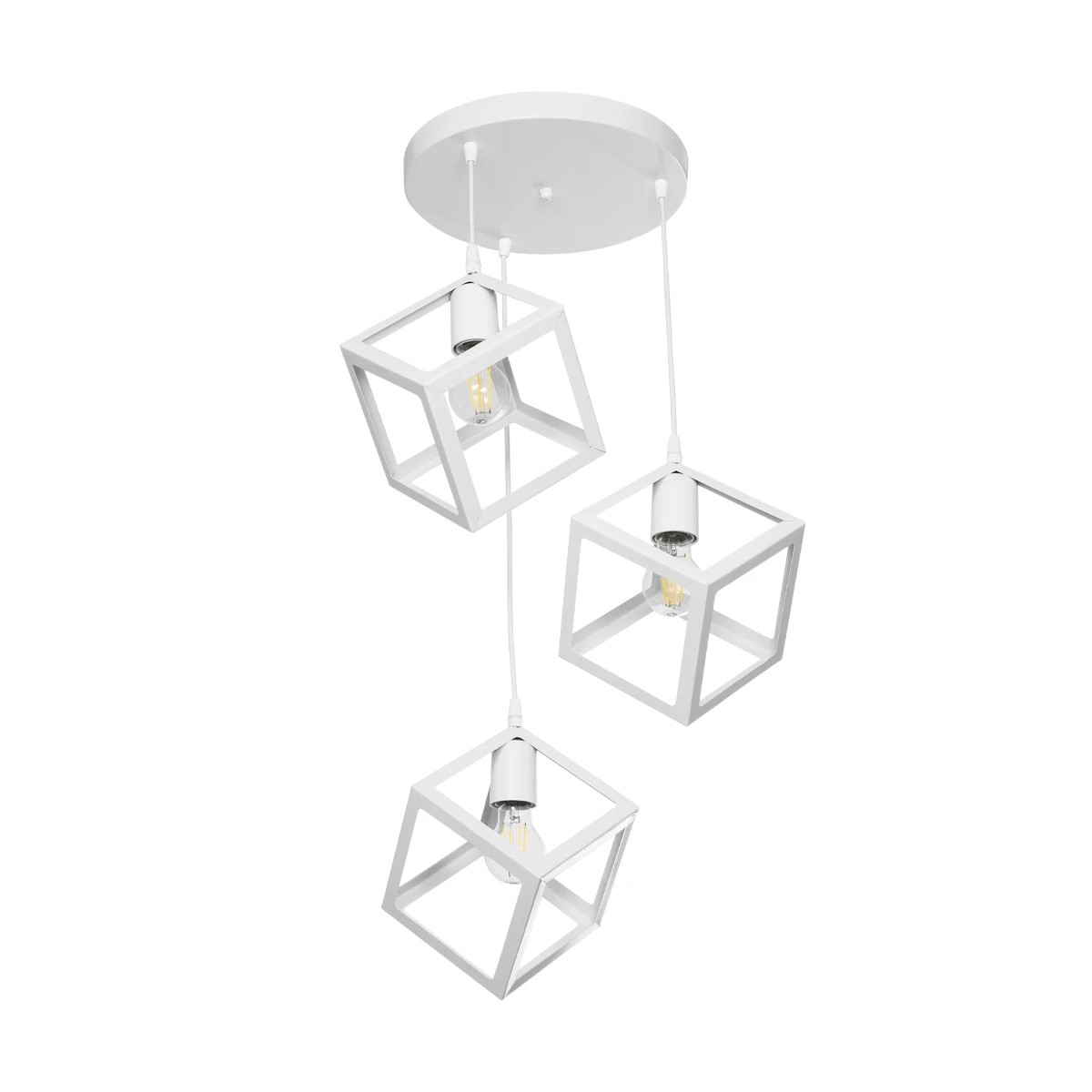 GloboStar® DISE 201-0054 Μοντέρνο Κρεμαστό Φωτιστικό Κύβος Τρίφωτο 3 x E27 IP20 Λευκό Μέταλλο - Μ30 x Π30 x Υ70cm - Image 4