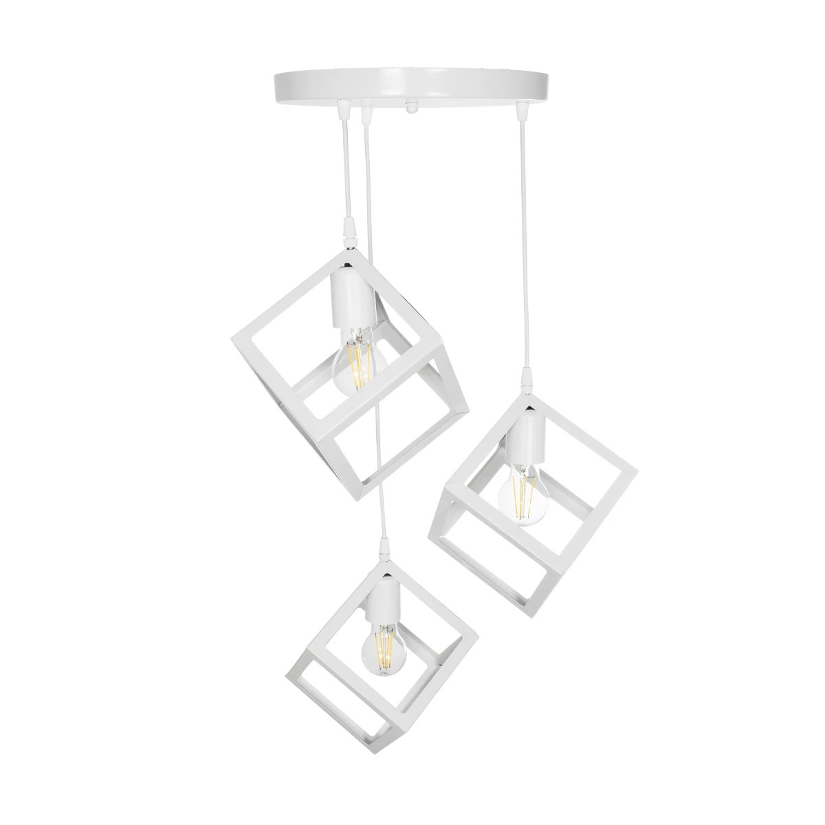 GloboStar® DISE 201-0054 Μοντέρνο Κρεμαστό Φωτιστικό Κύβος Τρίφωτο 3 x E27 IP20 Λευκό Μέταλλο - Μ30 x Π30 x Υ70cm - Image 5
