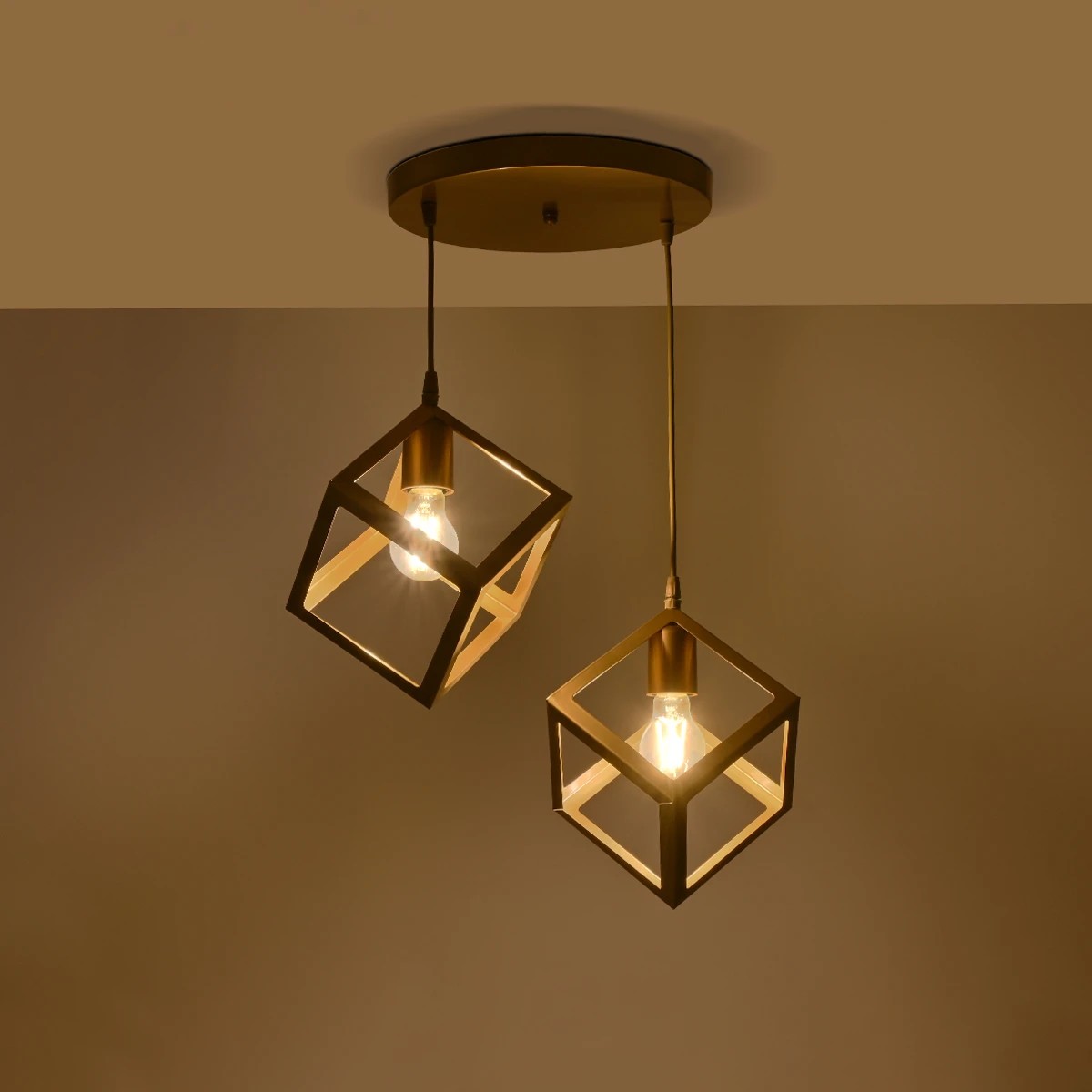 GloboStar® DISE 201-0056 Μοντέρνο Κρεμαστό Φωτιστικό Κύβος Δίφωτο 2 x E27 IP20 Λευκό Μέταλλο - Μ20 x Π20 x Υ70cm - Image 2