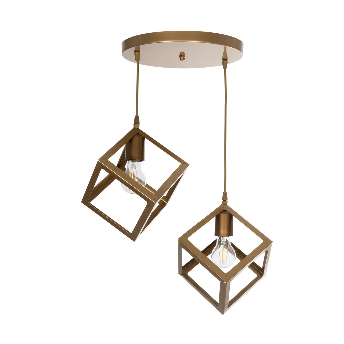 GloboStar® DISE 201-0056 Μοντέρνο Κρεμαστό Φωτιστικό Κύβος Δίφωτο 2 x E27 IP20 Λευκό Μέταλλο - Μ20 x Π20 x Υ70cm - Image 3