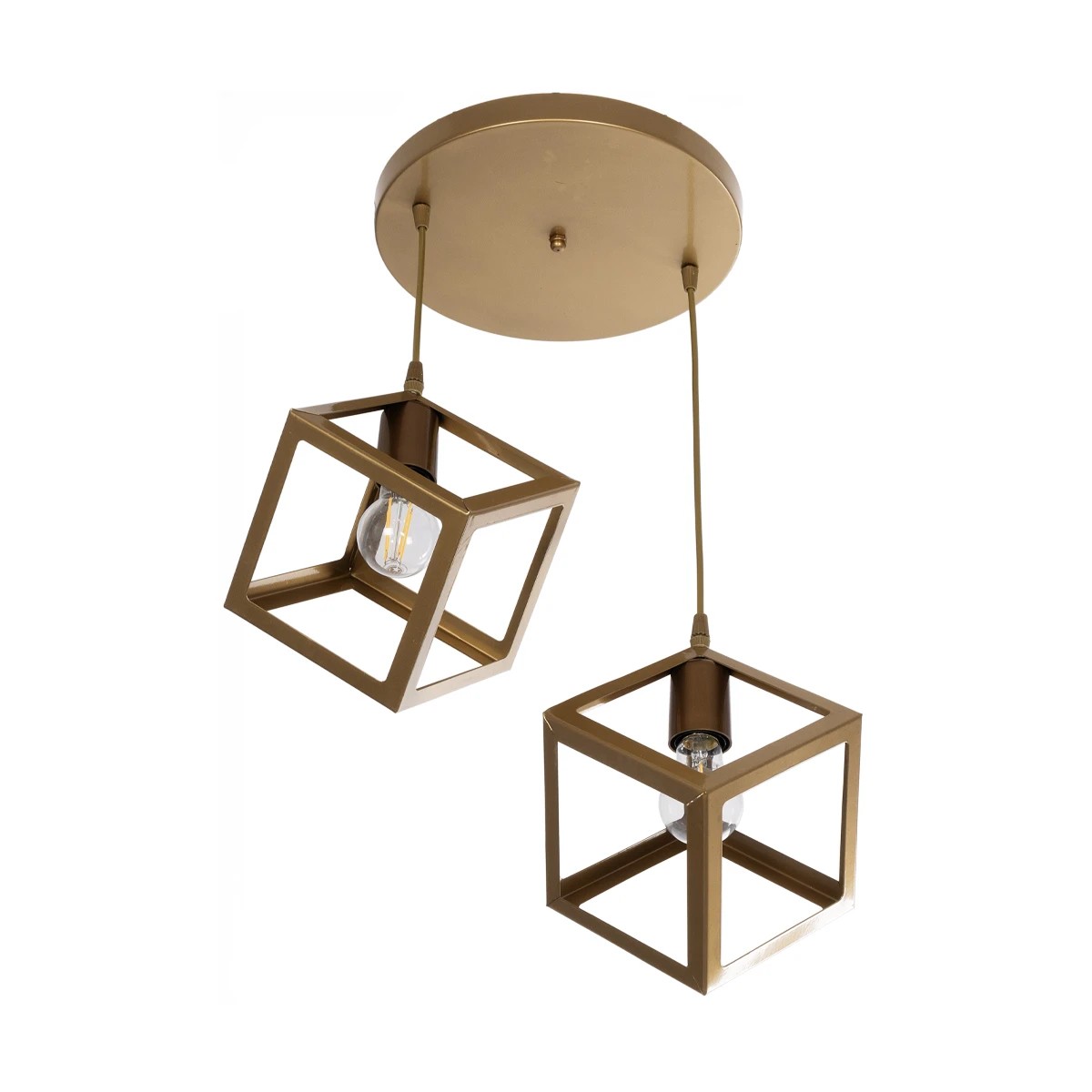 GloboStar® DISE 201-0056 Μοντέρνο Κρεμαστό Φωτιστικό Κύβος Δίφωτο 2 x E27 IP20 Λευκό Μέταλλο - Μ20 x Π20 x Υ70cm - Image 4