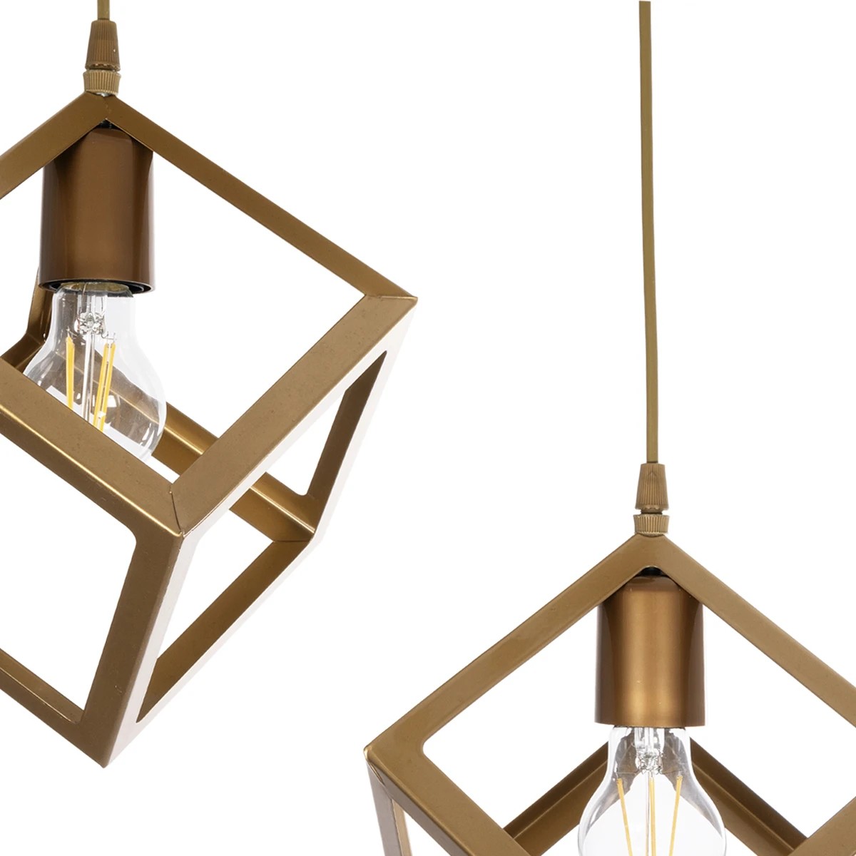 GloboStar® DISE 201-0056 Μοντέρνο Κρεμαστό Φωτιστικό Κύβος Δίφωτο 2 x E27 IP20 Λευκό Μέταλλο - Μ20 x Π20 x Υ70cm - Image 6