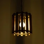 GloboStar® PRISMON 201-0061 Vintage Κρεμαστό Φωτιστικό Οροφής Πλέγμα Μονόφωτο 1 x E27 IP20 Καρυδί Ξύλο με Μαύρο Μέταλλο - Μ25 x Π25 x Υ65cm - Image 2