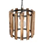 GloboStar® PRISMON 201-0061 Vintage Κρεμαστό Φωτιστικό Οροφής Πλέγμα Μονόφωτο 1 x E27 IP20 Καρυδί Ξύλο με Μαύρο Μέταλλο - Μ25 x Π25 x Υ65cm - Image 6