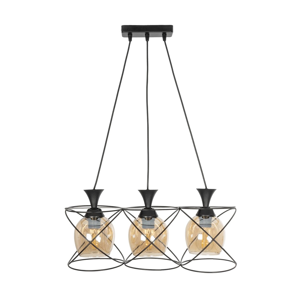 GloboStar® GLINDER 201-0067 Vintage Κρεμαστό Φωτιστικό Ράγα Τρίφωτο 3 x E27 IP20 Μαύρο Μέταλλο - Μ50 x Π15 x Υ68cm - Image 3