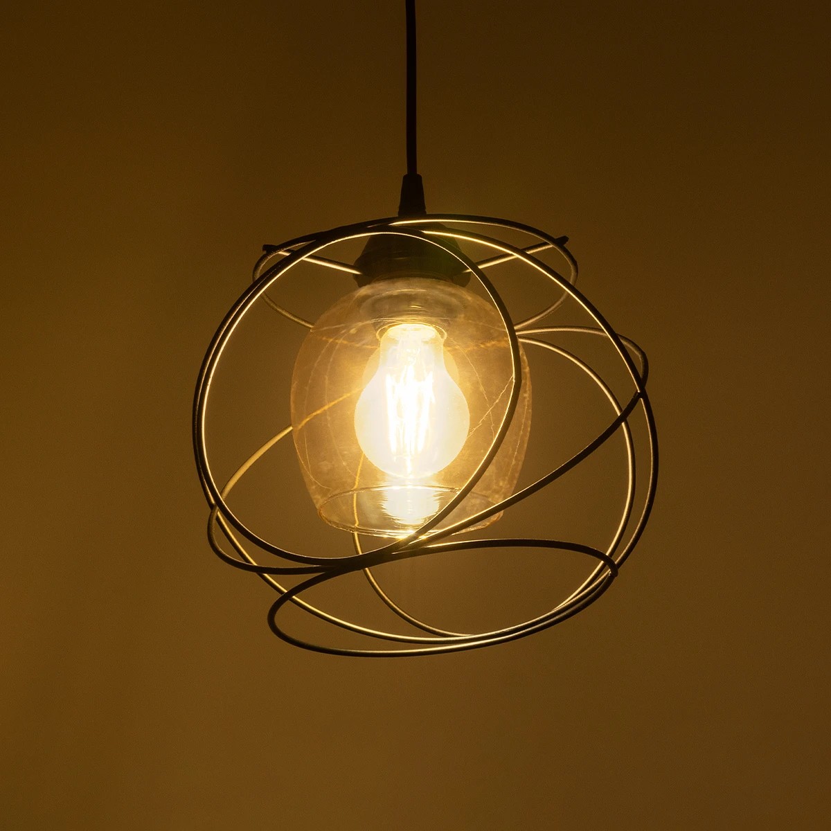 GloboStar® GLINDER 201-0068 Vintage Κρεμαστό Φωτιστικό Οροφής Πλέγμα Μονόφωτο 1 x E27 IP20 Μαύρο Μέταλλο - Μ20 x Π20 x Υ68cm - Image 2