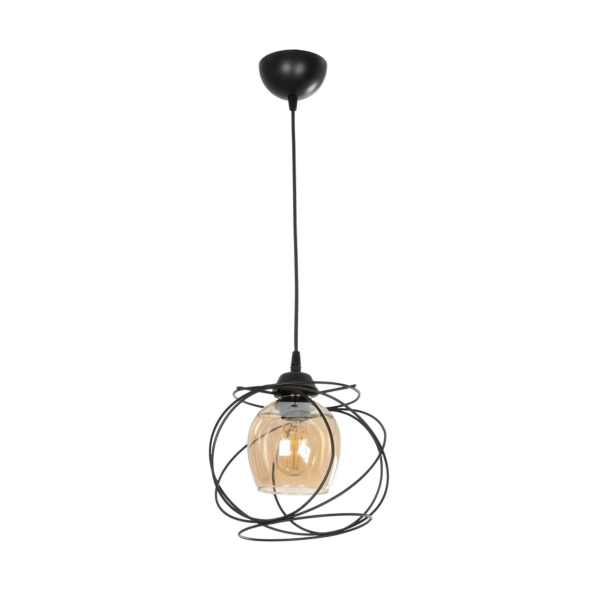 GloboStar® GLINDER 201-0068 Vintage Κρεμαστό Φωτιστικό Οροφής Πλέγμα Μονόφωτο 1 x E27 IP20 Μαύρο Μέταλλο - Μ20 x Π20 x Υ68cm - Image 3