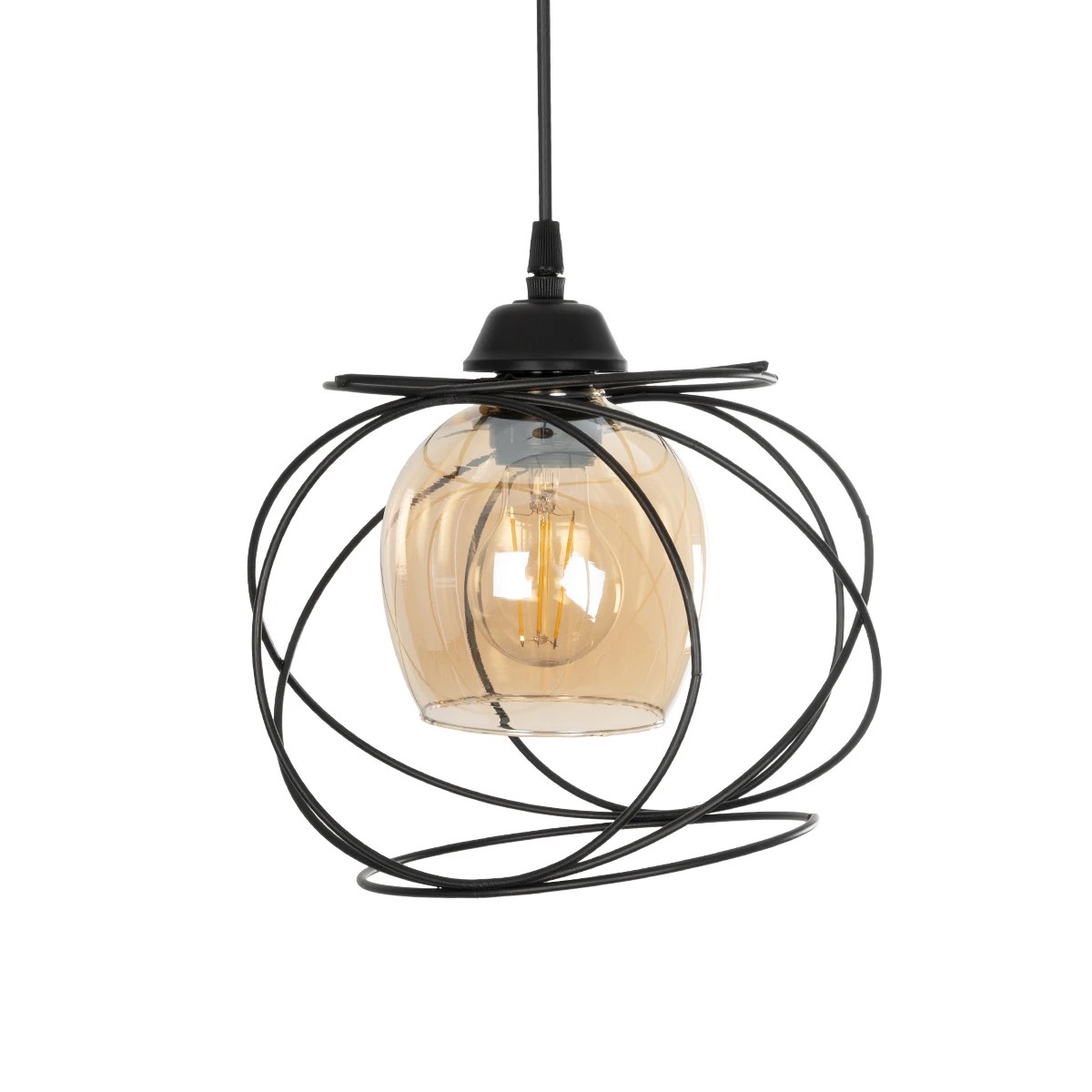 GloboStar® GLINDER 201-0068 Vintage Κρεμαστό Φωτιστικό Οροφής Πλέγμα Μονόφωτο 1 x E27 IP20 Μαύρο Μέταλλο - Μ20 x Π20 x Υ68cm - Image 4