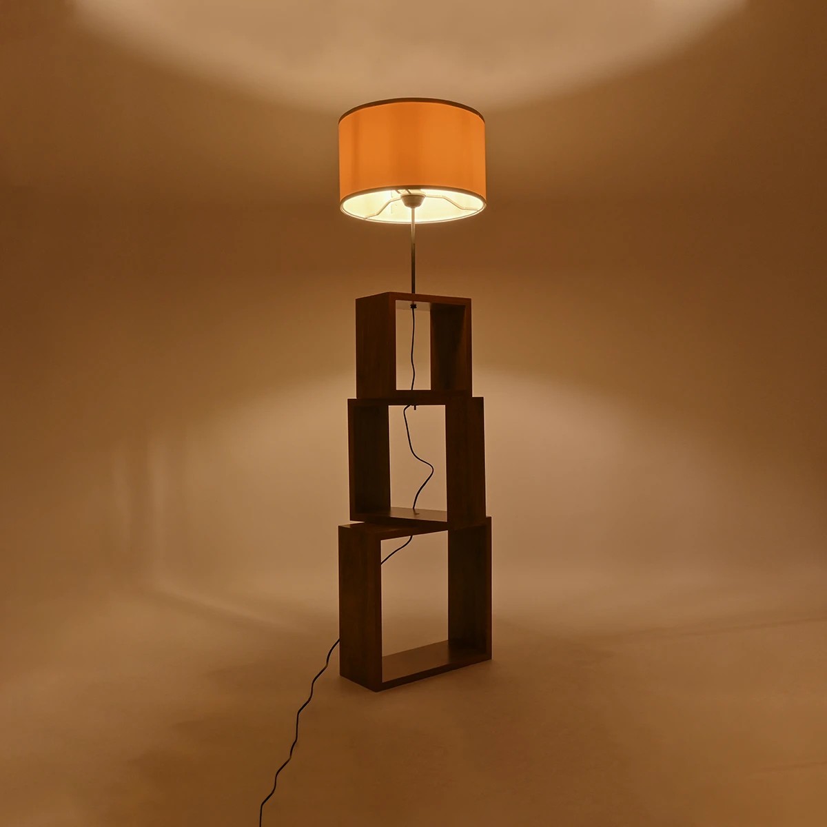 GloboStar® LUMO 201-0073 Μοντέρνο Επιδαπέδιο Φωτιστικό Μονόφωτο 1 x E27 IP20 Καρυδί Ξύλο με Μπεζ Ύφασμα - Μ37 x Π37 x Υ155cm - Image 2