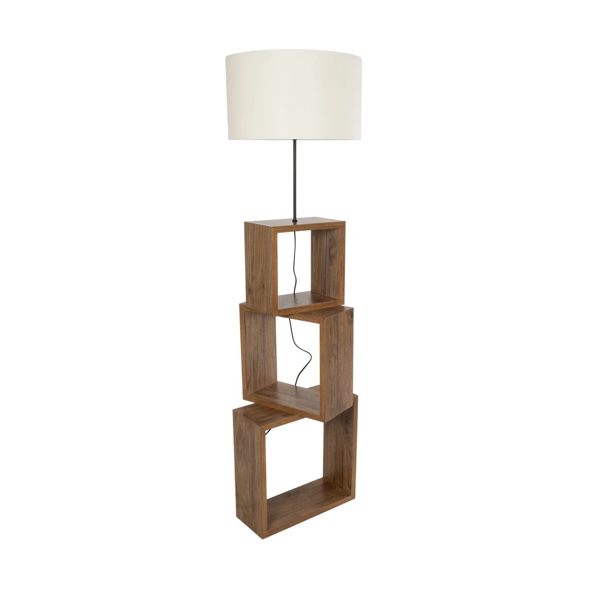 GloboStar® LUMO 201-0073 Μοντέρνο Επιδαπέδιο Φωτιστικό Μονόφωτο 1 x E27 IP20 Καρυδί Ξύλο με Μπεζ Ύφασμα - Μ37 x Π37 x Υ155cm - Image 3