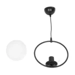 GloboStar® CIRCLE 201-0075 Vintage Κρεμαστό Φωτιστικό  Μονόφωτο Μπάλα  1 x E27 IP20 Μαύρο Μέταλλο με Γαλακτερό Γυαλί - Μ20 x Π25 x Υ70cm - Image 10