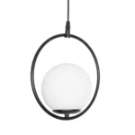 GloboStar® CIRCLE 201-0075 Vintage Κρεμαστό Φωτιστικό  Μονόφωτο Μπάλα  1 x E27 IP20 Μαύρο Μέταλλο με Γαλακτερό Γυαλί - Μ20 x Π25 x Υ70cm - Image 4