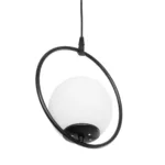 GloboStar® CIRCLE 201-0075 Vintage Κρεμαστό Φωτιστικό  Μονόφωτο Μπάλα  1 x E27 IP20 Μαύρο Μέταλλο με Γαλακτερό Γυαλί - Μ20 x Π25 x Υ70cm - Image 5