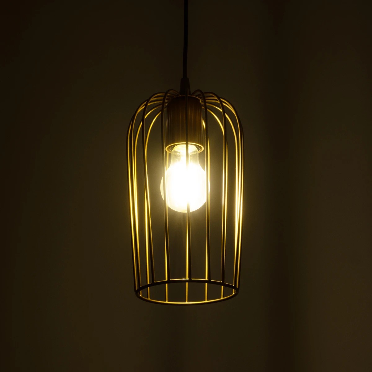 GloboStar® GLOMIA 201-0085 Vintage Κρεμαστό Φωτιστικό Πλέγμα Μονόφωτο 1 x E27 IP20 Μαύρο με Μπρονζέ Μέταλλο - Μ15 x Π15 x Υ75cm - Image 2