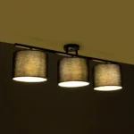 GloboStar® GLOWEN 201-0086 Vintage Φωτιστικό Οροφής Ράγα Τρίφωτο 3 x E27 IP20 Μαύρο Μέταλλο με Καφέ Υφάσμα - Μ79 x Π25 x Υ26cm - Image 2