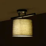 GloboStar® GLOWEN 201-0087 Vintage Φωτιστικό Οροφής Ράγα Μονόφωτο 1 x E27 IP20 Μαύρο Μέταλλο με Καφέ Υφάσμα - Μ28 x Π25 x Υ26cm - Image 2