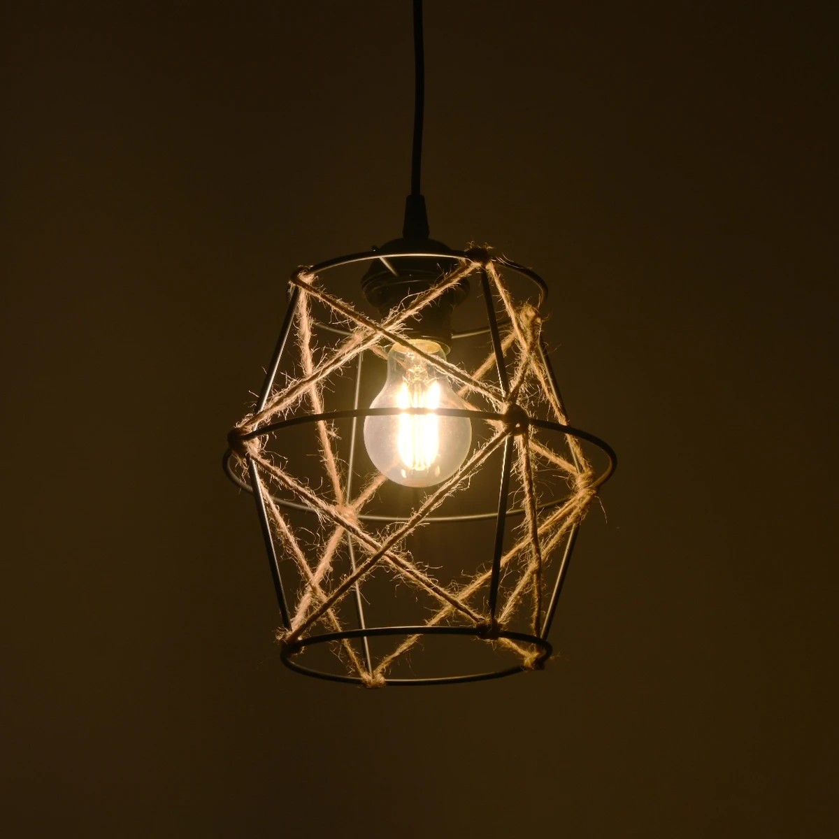 GloboStar® SOLON 201-0088 Vintage Κρεμαστό Φωτιστικό Πλέγμα Μονόφωτο 1 x E27 IP20 Μαύρο Μέταλλο - Μ22 x Π22 x Υ86cm - Image 2