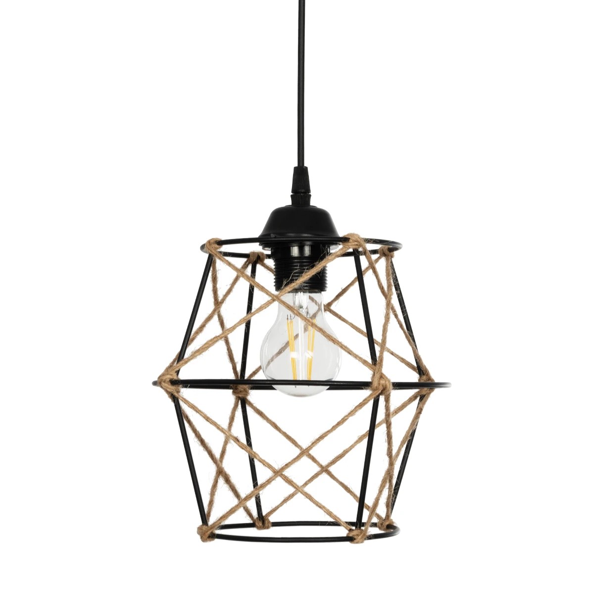 GloboStar® SOLON 201-0088 Vintage Κρεμαστό Φωτιστικό Πλέγμα Μονόφωτο 1 x E27 IP20 Μαύρο Μέταλλο - Μ22 x Π22 x Υ86cm - Image 4