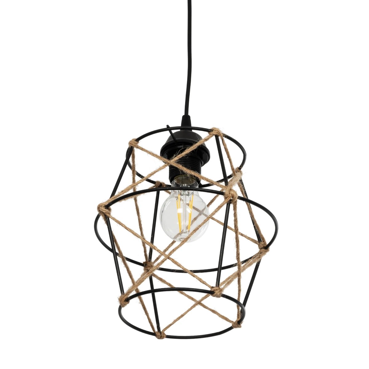 GloboStar® SOLON 201-0088 Vintage Κρεμαστό Φωτιστικό Πλέγμα Μονόφωτο 1 x E27 IP20 Μαύρο Μέταλλο - Μ22 x Π22 x Υ86cm - Image 5