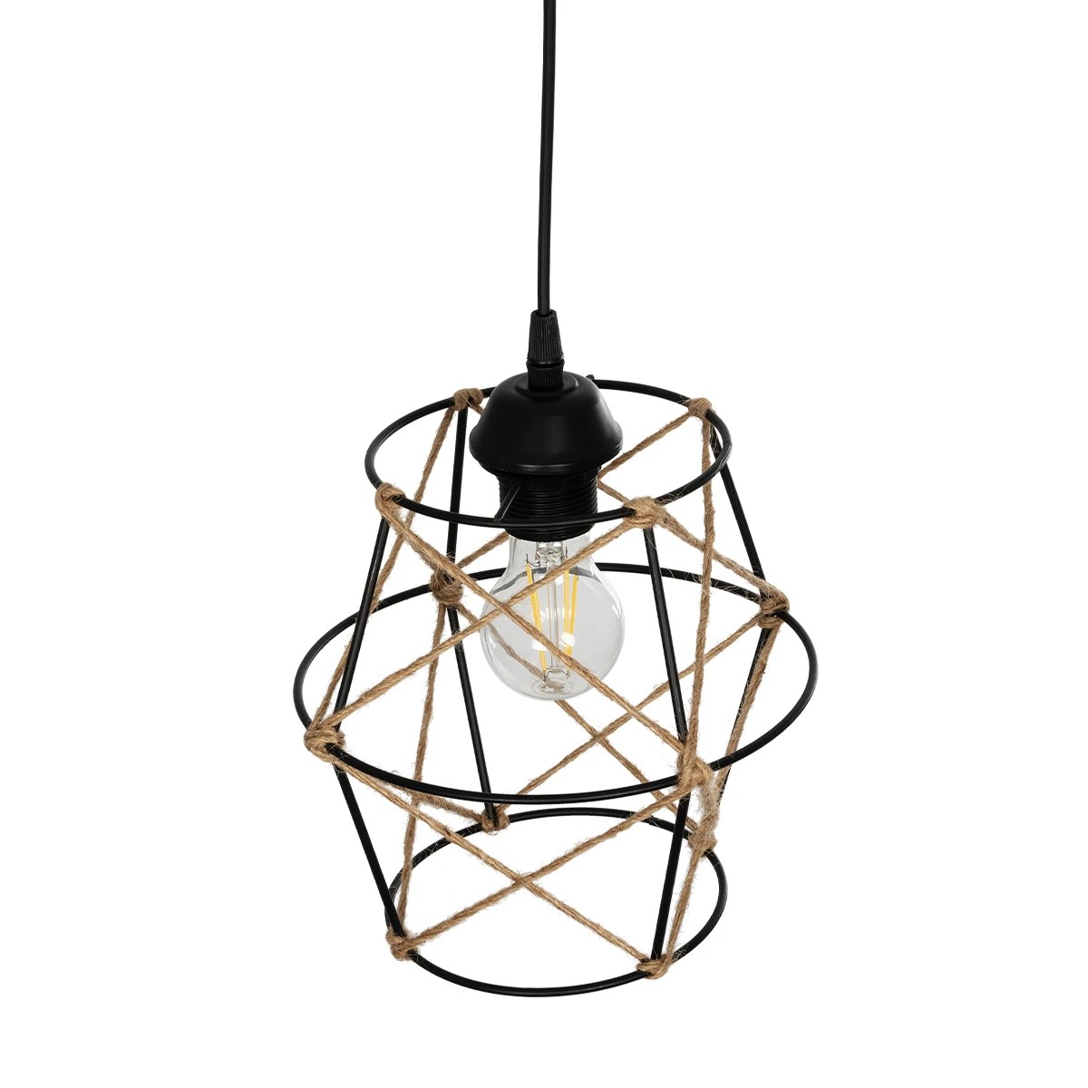 GloboStar® SOLON 201-0088 Vintage Κρεμαστό Φωτιστικό Πλέγμα Μονόφωτο 1 x E27 IP20 Μαύρο Μέταλλο - Μ22 x Π22 x Υ86cm - Image 6