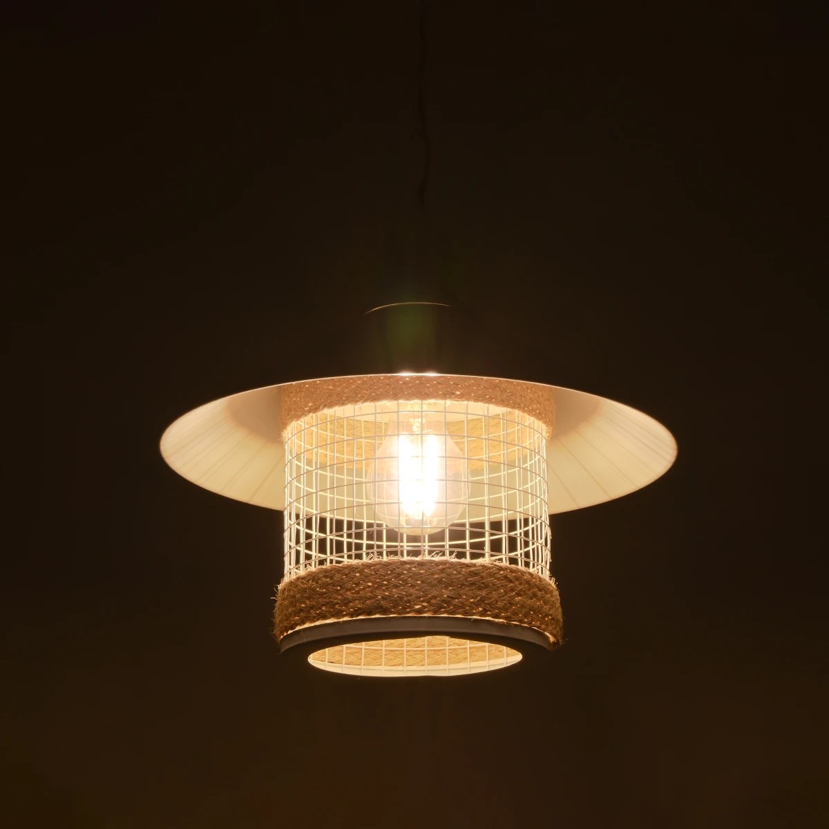 GloboStar® GLORA 201-0089 Vintage Κρεμαστό Φωτιστικό Καμπάνα Μονόφωτο 1 x E27 IP20 Λευκο Μέταλλο - Μ30 x Π30 x Υ54cm - Image 2