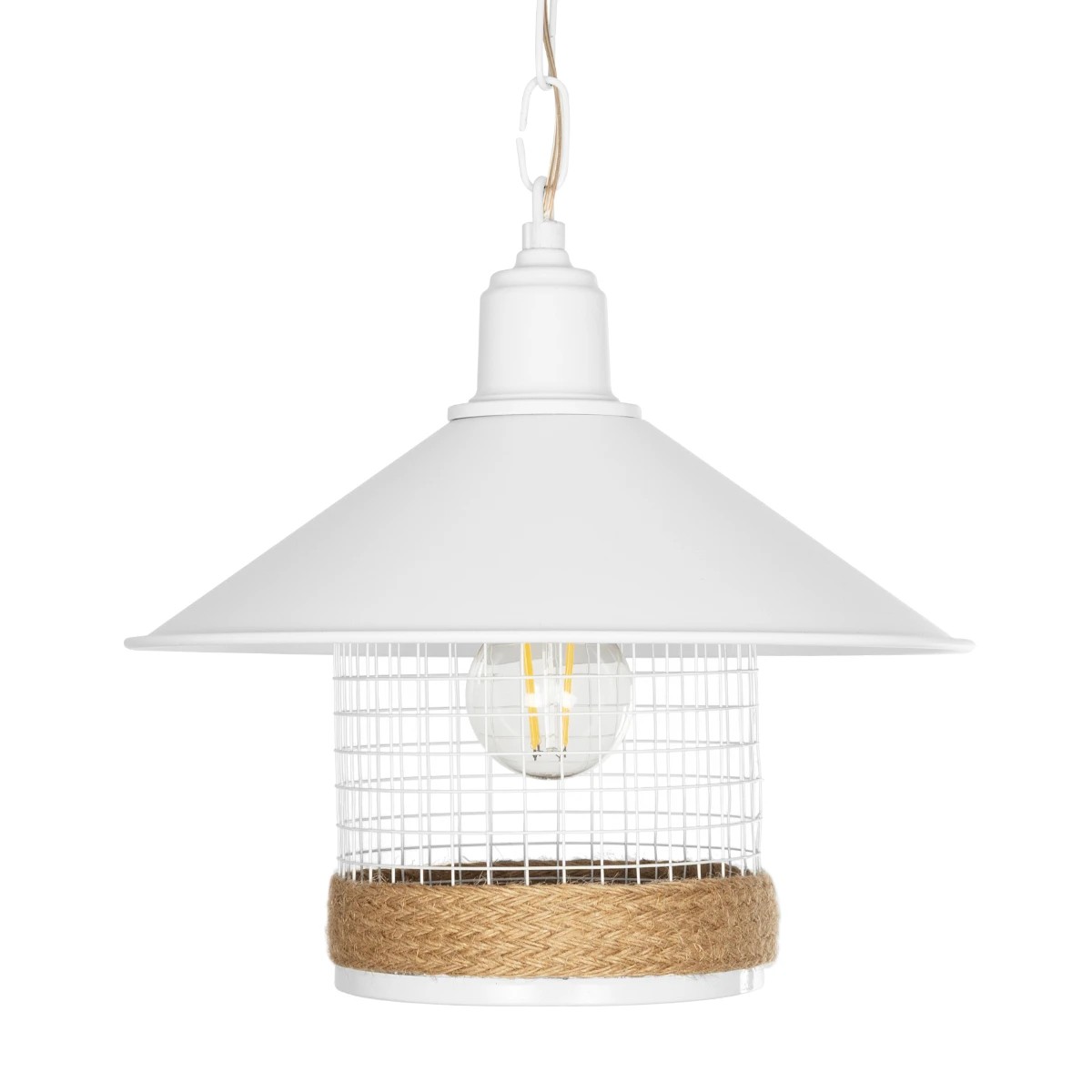GloboStar® GLORA 201-0089 Vintage Κρεμαστό Φωτιστικό Καμπάνα Μονόφωτο 1 x E27 IP20 Λευκο Μέταλλο - Μ30 x Π30 x Υ54cm - Image 4
