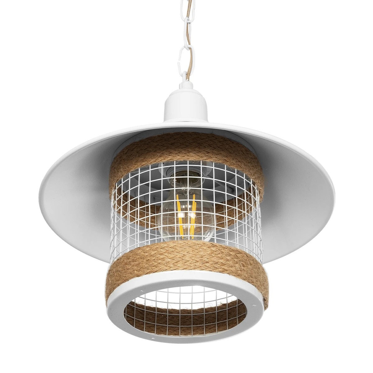 GloboStar® GLORA 201-0089 Vintage Κρεμαστό Φωτιστικό Καμπάνα Μονόφωτο 1 x E27 IP20 Λευκο Μέταλλο - Μ30 x Π30 x Υ54cm - Image 5