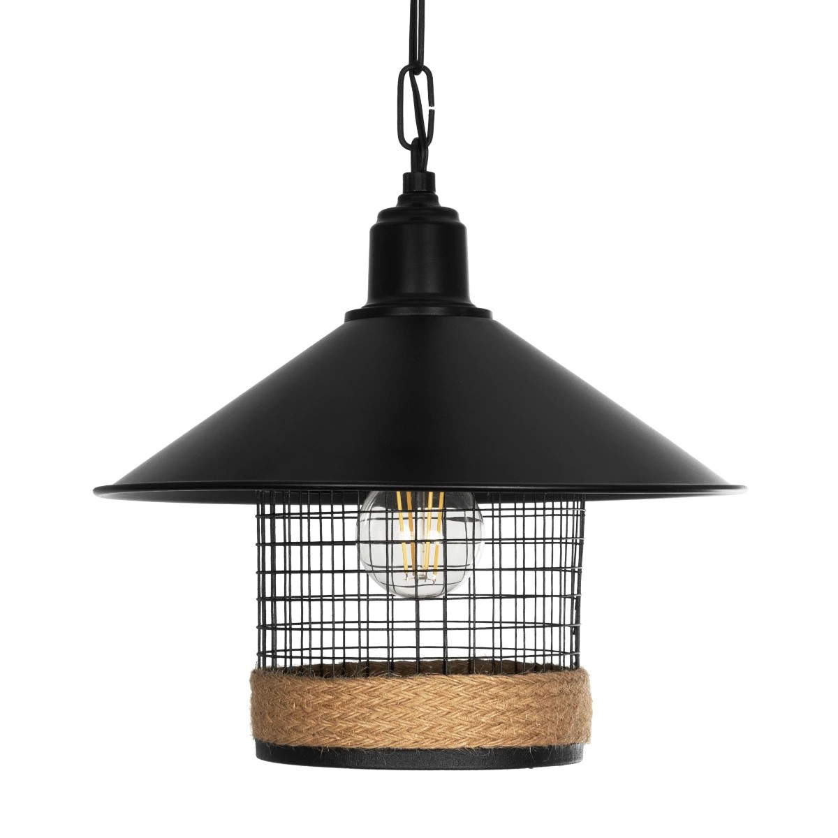 GloboStar® GLORA 201-0090 Vintage Κρεμαστό Φωτιστικό Καμπάνα Μονόφωτο 1 x E27 IP20 Μαύρο Μέταλλο - Μ30 x Π30 x Υ54cm - Image 4