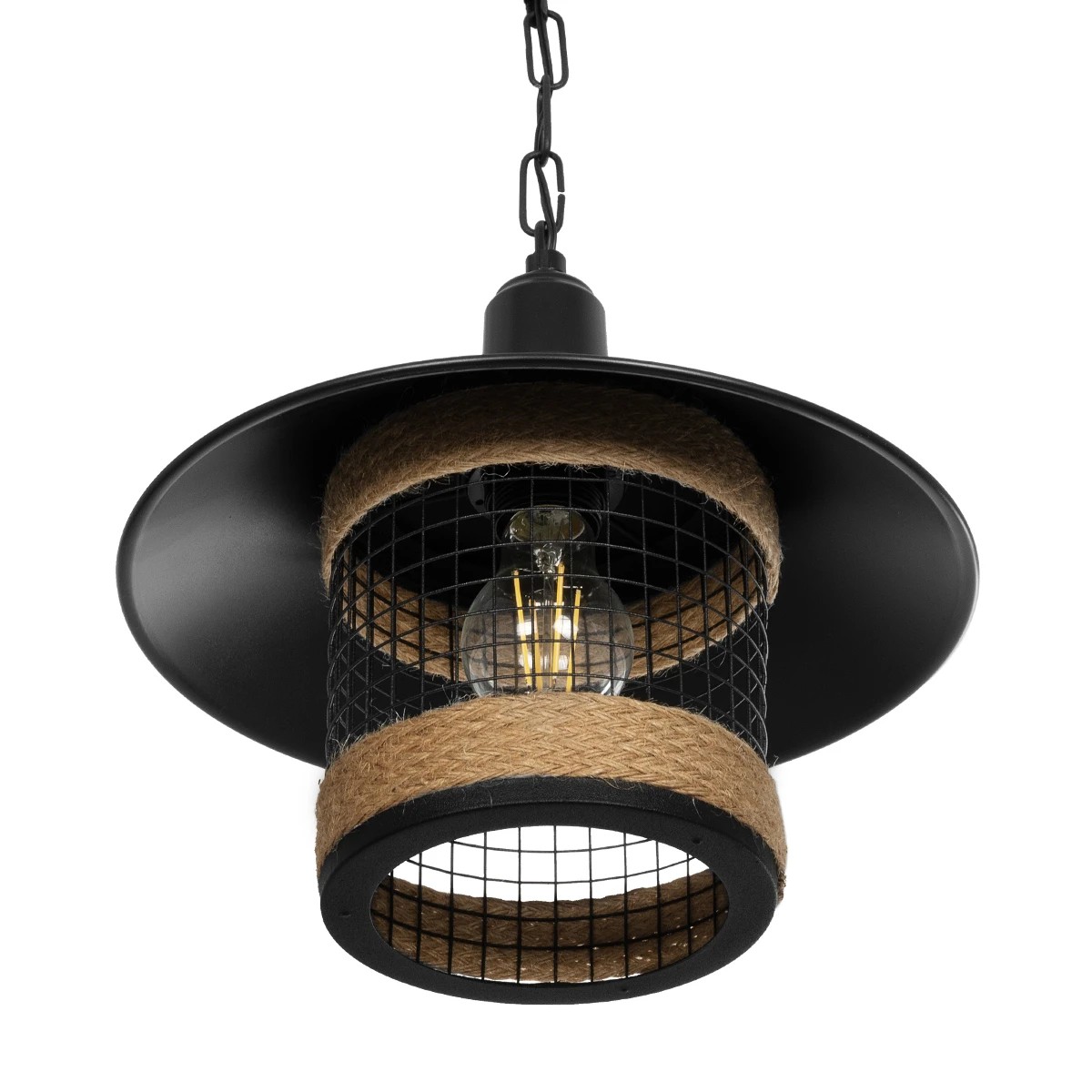 GloboStar® GLORA 201-0090 Vintage Κρεμαστό Φωτιστικό Καμπάνα Μονόφωτο 1 x E27 IP20 Μαύρο Μέταλλο - Μ30 x Π30 x Υ54cm - Image 5