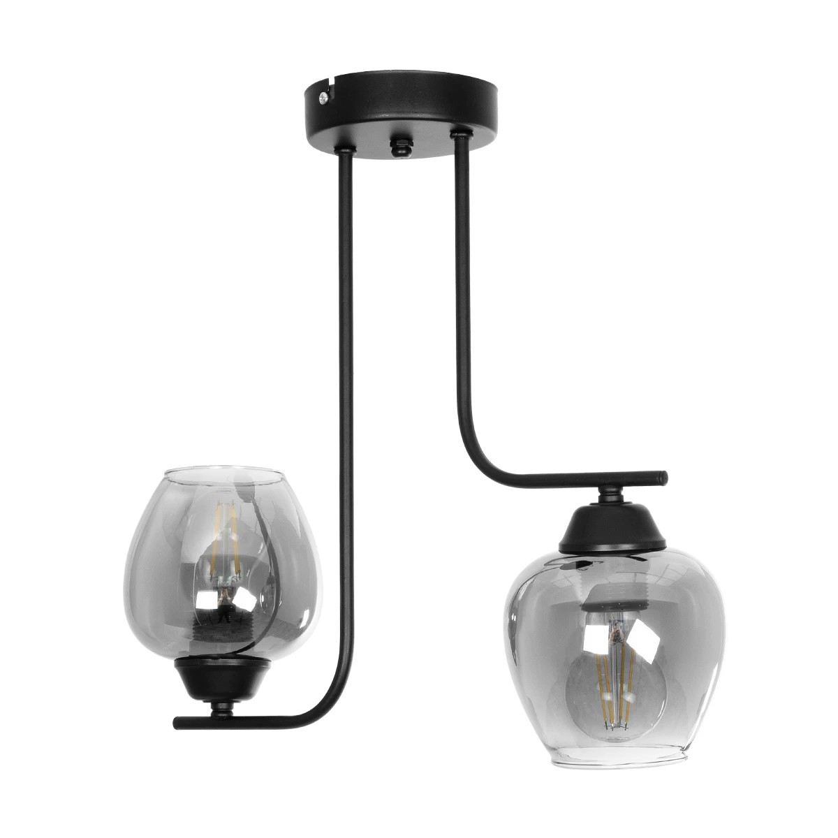 GloboStar® GLOSSA 201-0091 Vintage Κρεμαστό Φωτιστικό Μπάλα Δίφωτο 2 x E27 IP20 Μαύρο Μέταλλο με Φιμέ Γυαλί - Μ30 x Π15 x Υ54cm - Image 3