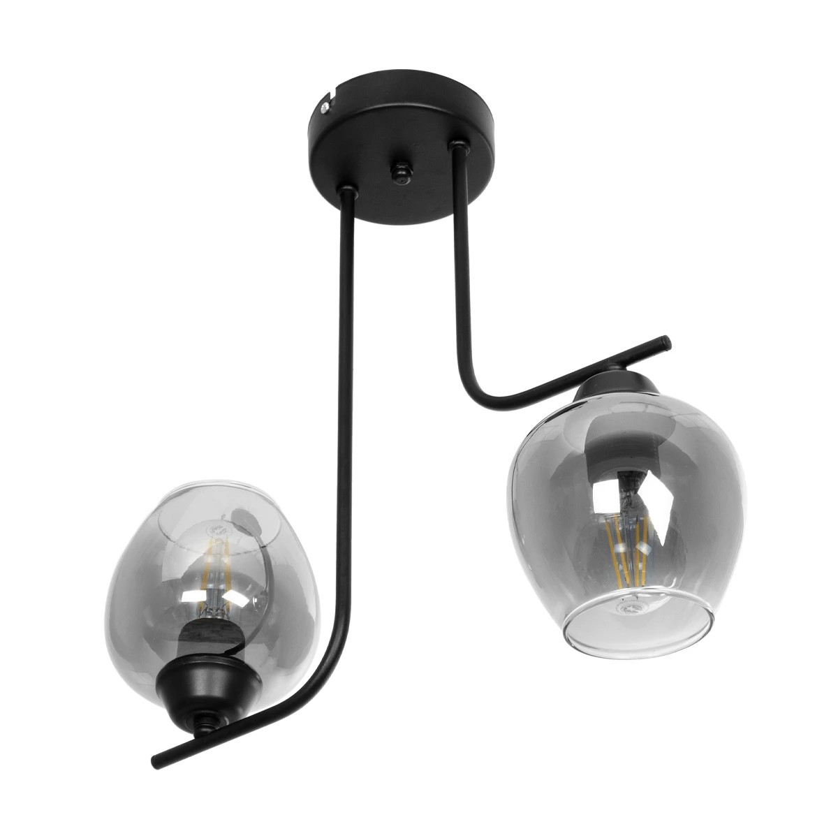 GloboStar® GLOSSA 201-0091 Vintage Κρεμαστό Φωτιστικό Μπάλα Δίφωτο 2 x E27 IP20 Μαύρο Μέταλλο με Φιμέ Γυαλί - Μ30 x Π15 x Υ54cm - Image 4