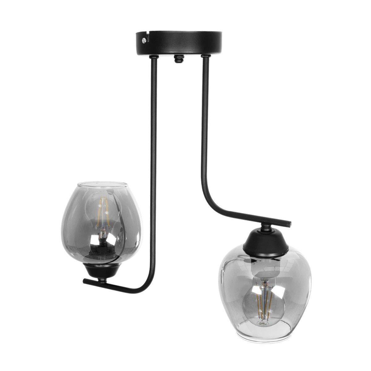 GloboStar® GLOSSA 201-0091 Vintage Κρεμαστό Φωτιστικό Μπάλα Δίφωτο 2 x E27 IP20 Μαύρο Μέταλλο με Φιμέ Γυαλί - Μ30 x Π15 x Υ54cm - Image 5