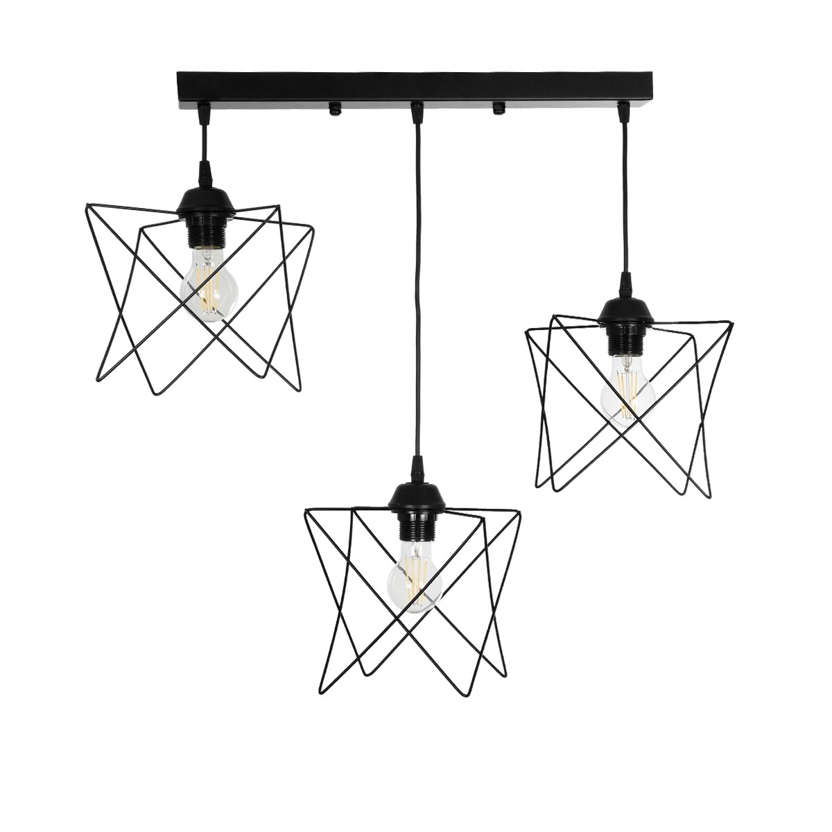 GloboStar® GLIND Vintage 201-0092 Κρεμαστό Φωτιστικό Ράγα Τρίφωτο 3 x E27 IP20 Μαύρο Μέταλλο - Μ55 x Π25 x Υ70cm - Image 3