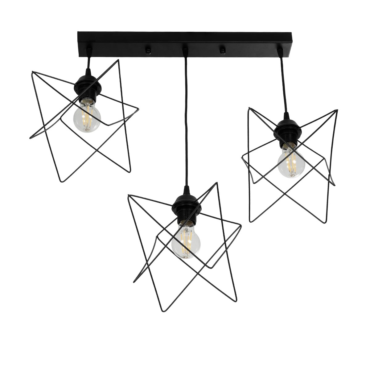 GloboStar® GLIND Vintage 201-0092 Κρεμαστό Φωτιστικό Ράγα Τρίφωτο 3 x E27 IP20 Μαύρο Μέταλλο - Μ55 x Π25 x Υ70cm - Image 4