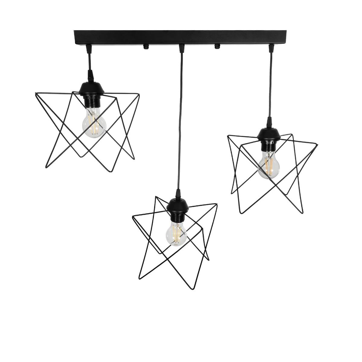 GloboStar® GLIND Vintage 201-0092 Κρεμαστό Φωτιστικό Ράγα Τρίφωτο 3 x E27 IP20 Μαύρο Μέταλλο - Μ55 x Π25 x Υ70cm - Image 5