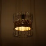 GloboStar® ORB 201-0096 Vintage Κρεμαστό Φωτιστικό Πλέγμα Μονόφωτο 1 x E27 IP20 Μαύρο Μέταλλο με Μπεζ Σχοινί - Μ28 x Π28 x Υ80cm - Image 2