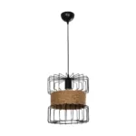 GloboStar® ORB 201-0096 Vintage Κρεμαστό Φωτιστικό Πλέγμα Μονόφωτο 1 x E27 IP20 Μαύρο Μέταλλο με Μπεζ Σχοινί - Μ28 x Π28 x Υ80cm - Image 3