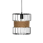 GloboStar® ORB 201-0096 Vintage Κρεμαστό Φωτιστικό Πλέγμα Μονόφωτο 1 x E27 IP20 Μαύρο Μέταλλο με Μπεζ Σχοινί - Μ28 x Π28 x Υ80cm - Image 4