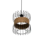 GloboStar® ORB 201-0096 Vintage Κρεμαστό Φωτιστικό Πλέγμα Μονόφωτο 1 x E27 IP20 Μαύρο Μέταλλο με Μπεζ Σχοινί - Μ28 x Π28 x Υ80cm - Image 5