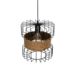 GloboStar® ORB 201-0096 Vintage Κρεμαστό Φωτιστικό Πλέγμα Μονόφωτο 1 x E27 IP20 Μαύρο Μέταλλο με Μπεζ Σχοινί - Μ28 x Π28 x Υ80cm - Image 6