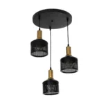 GloboStar® RADIANT 201-0097 Vintage Κρεμαστό Φωτιστικό Πλέγμα Τρίφωτο 3 x E27 IP20 Μαύρο & Χρυσό Μέταλλο - Μ30 x Π30 x Υ80cm - Image 4