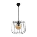 GloboStar® FLAMIA 201-0099 Vintage Κρεμαστό Φωτιστικό Πλέγμα Μονόφωτο 1 x E27 IP20 Μαύρο Μέταλλο - Μ25 x Π25 x Υ80cm - Image 3