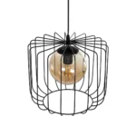 GloboStar® FLAMIA 201-0099 Vintage Κρεμαστό Φωτιστικό Πλέγμα Μονόφωτο 1 x E27 IP20 Μαύρο Μέταλλο - Μ25 x Π25 x Υ80cm - Image 6