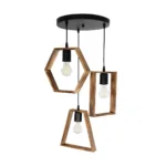 GloboStar® EMBER 201-0102 Vintage Κρεμαστό Φωτιστικό Φιγούρα Τρίφωτο 3 x E27 IP20 Μαύρο Μέταλλο με Καρυδί Ξύλο - Μ35 x Π40 x Υ70cm - Image 3