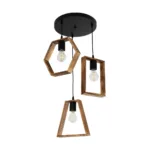 GloboStar® EMBER 201-0102 Vintage Κρεμαστό Φωτιστικό Φιγούρα Τρίφωτο 3 x E27 IP20 Μαύρο Μέταλλο με Καρυδί Ξύλο - Μ35 x Π40 x Υ70cm - Image 4