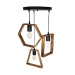 GloboStar® EMBER 201-0102 Vintage Κρεμαστό Φωτιστικό Φιγούρα Τρίφωτο 3 x E27 IP20 Μαύρο Μέταλλο με Καρυδί Ξύλο - Μ35 x Π40 x Υ70cm - Image 5